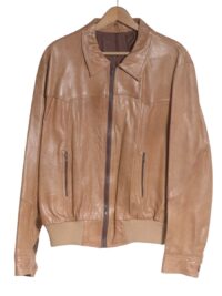 Vintage tan brown leather bomber jacket
